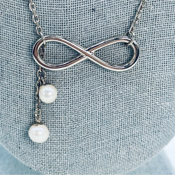 Vantel Pearls Infiniti Necklace Freshwater Pearl Dangle In Silver 18” + Signed - Picture 9 of 9
